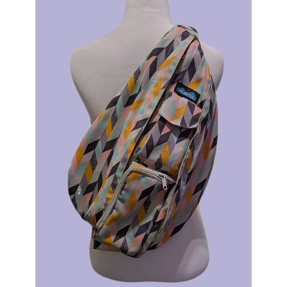KAVU Mini Rope Sling Backpack Chevron Sketch As-Is Pre Owned See Description